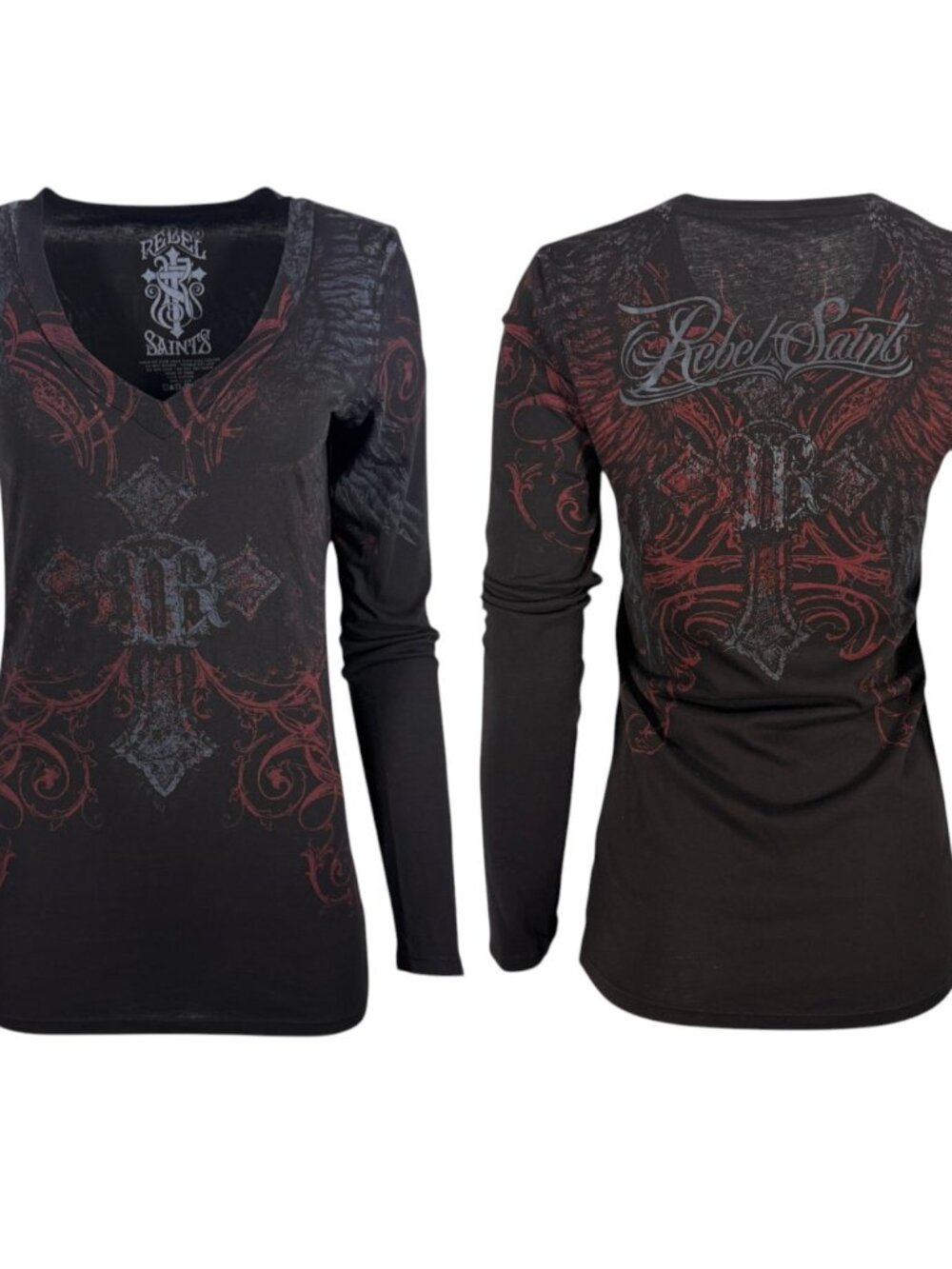 Rebel Saint By Affliction Women's T-shirt Scattered - Picture 3 of 8